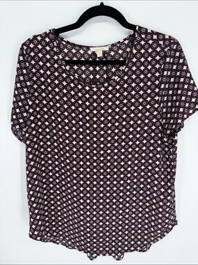 Pleione Short Sleeve Tunic Blouse Geometric Top Size Medium